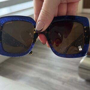 Gucci Deep Blue Glitter Square Sunglasses with Brown Lenses